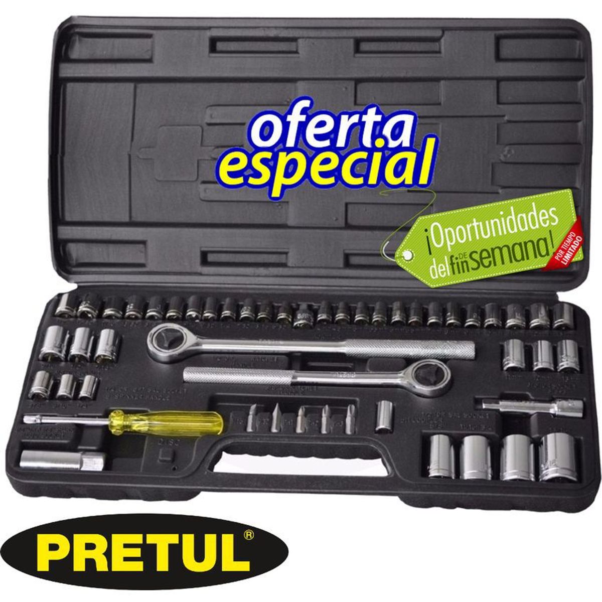 PRETUL - Juego herramientas copa rache 1/2 y 3/8 51 pz profesional pretul