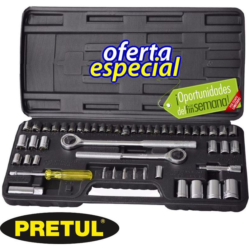 PRETUL - Juego herramientas copa rache 1/2 y 3/8 51 pz profesional pretul
