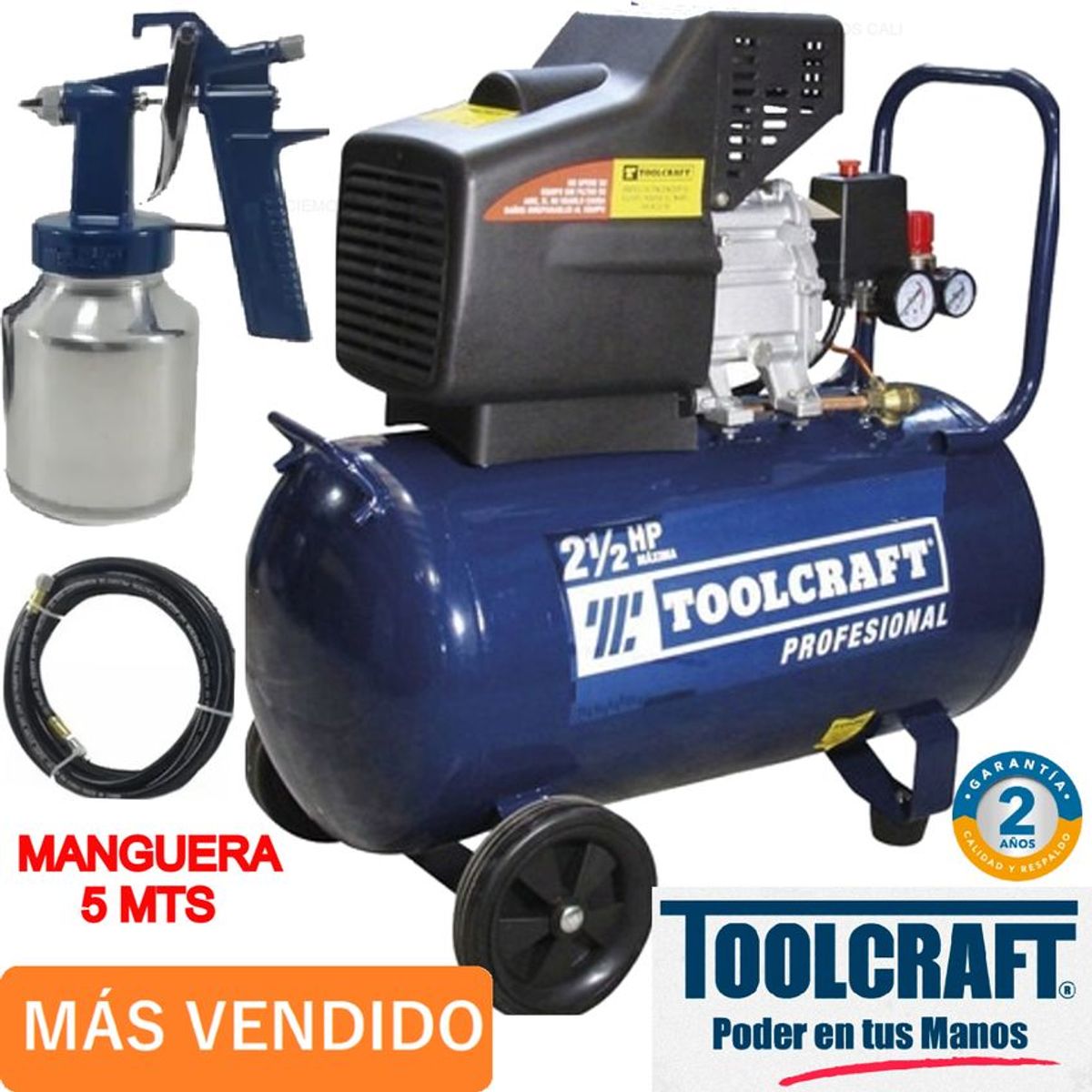 TOOLCRAFT - Compresor de aire 21 lts 2 1/2 hp marca toolcraft + pistola y manguera