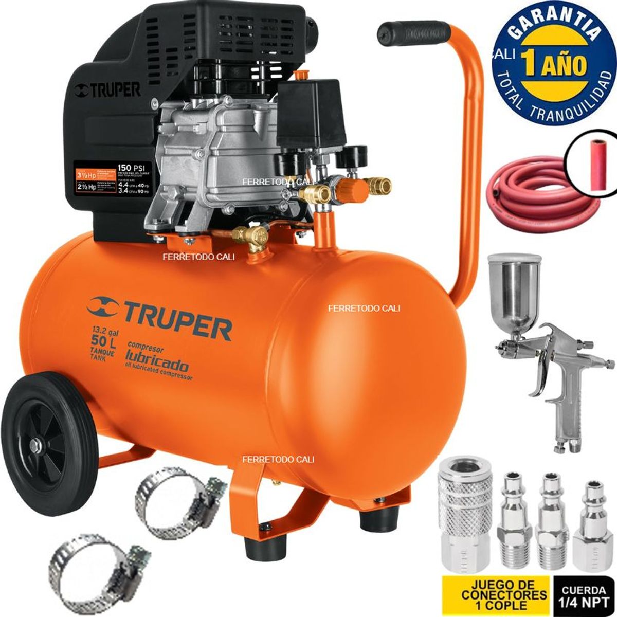 TRUPER - Compresor aire gratis pistola manguera 50 lts 3 1/2hp truper