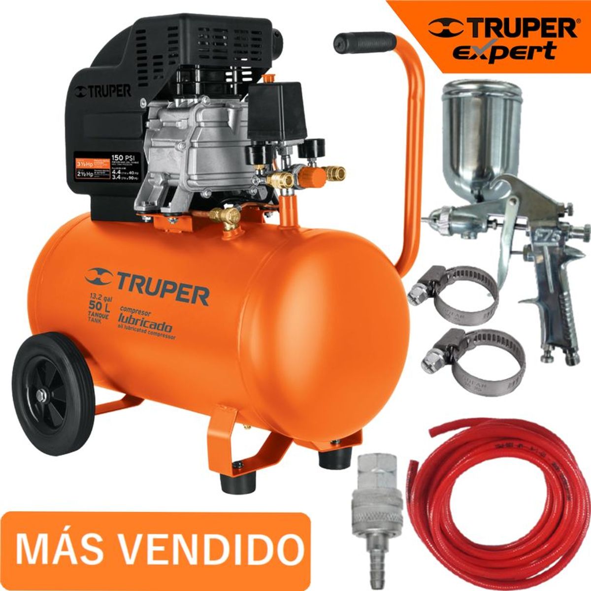 TRUPER - Compresor aire gratis pistola manguera 50 lts 3 1/2hp truper