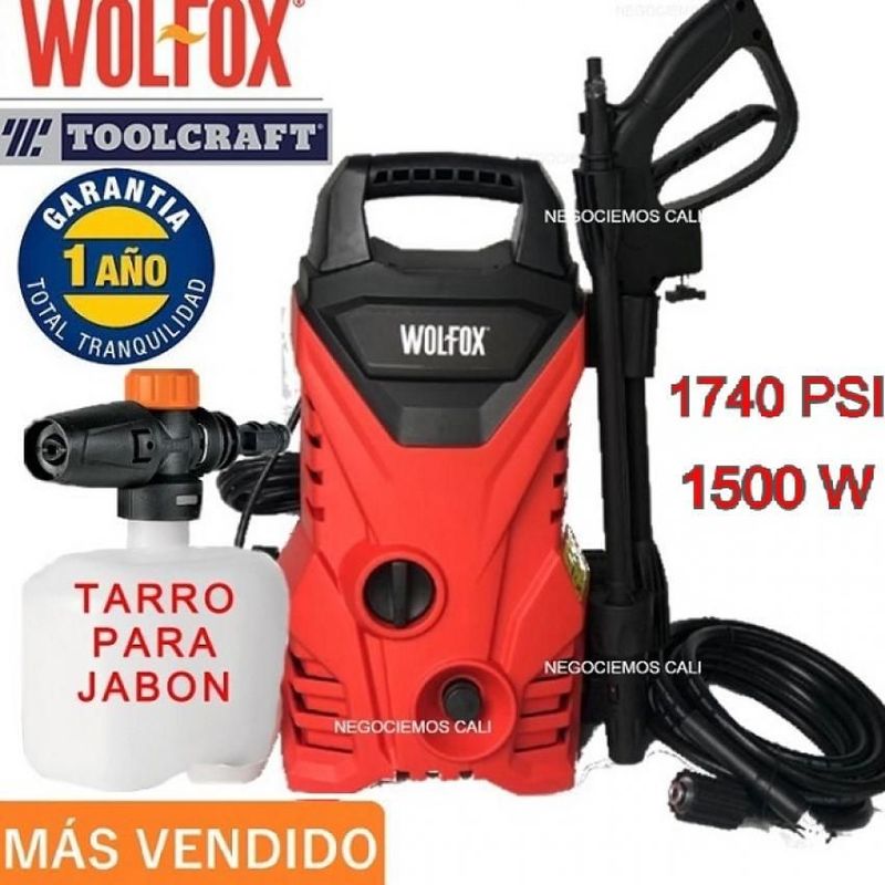 WOLFOX - Hidrolavadora eléctrica 1740 psi 1500 w + dispensador de jabón wolfox
