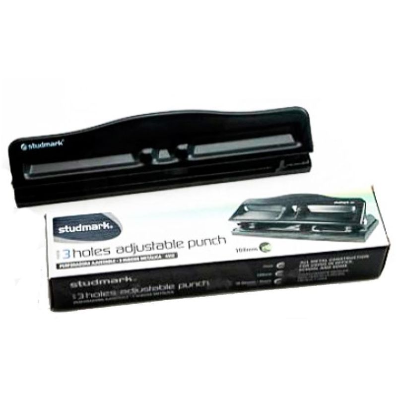 STUDMARK - Perforadora ajustable de 3 huecos negra studmark