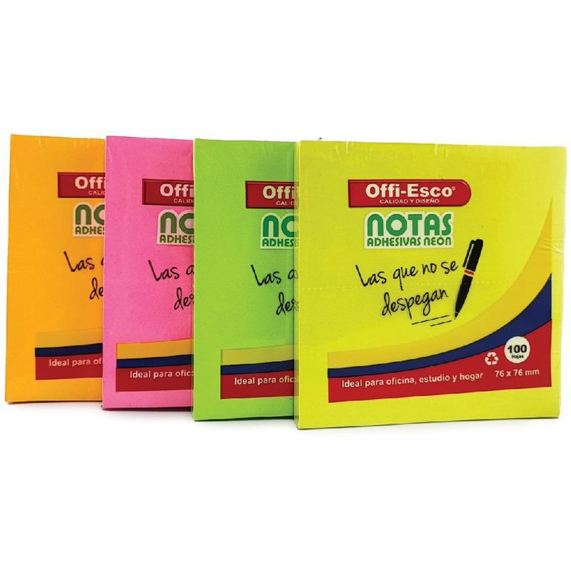 OFFI ESCO - Notas adhesivas offi-esco, 76 x 76 mm color neón paq x 100 h