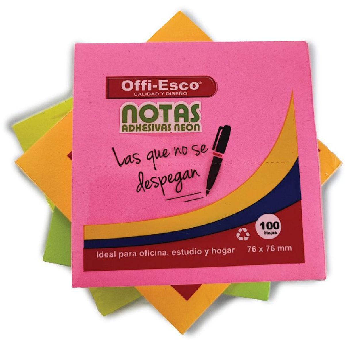 OFFI ESCO - Notas adhesivas offi-esco, 76 x 76 mm color neón paq x 100 h