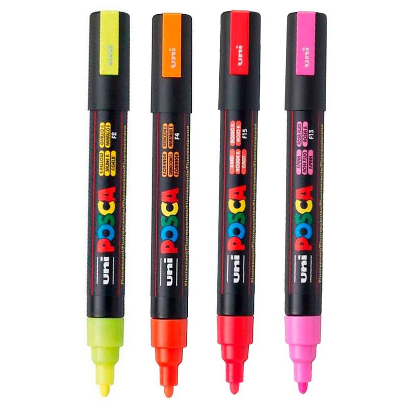 POSCA - Marcador Gráfico De Vinilo Posca Fluorescente Punta Pc-5m X4