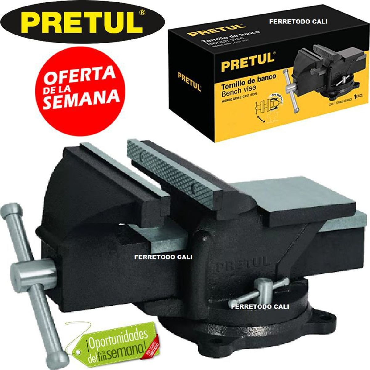 PRETUL - Prensa de banco # 4 pulgadas marca pretul cabeza giratoria calidad