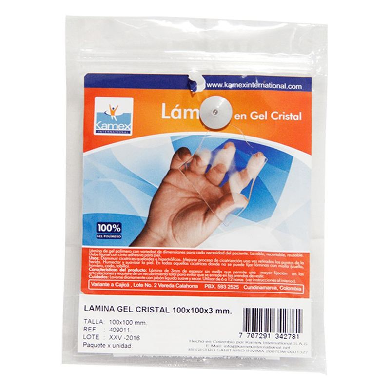 KAMEX - Lamina Gel Cristal Cicatriz 10x10cm X3mm