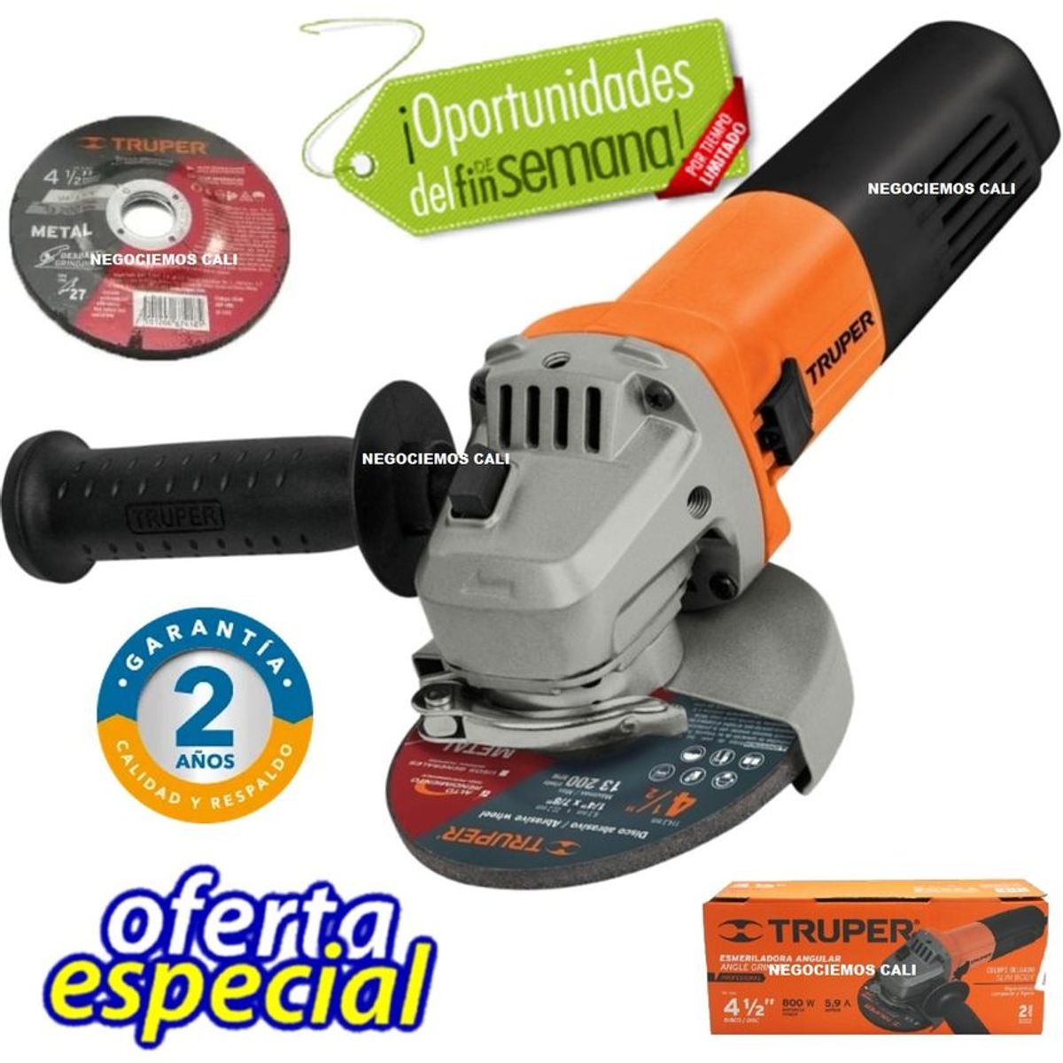 TRUPER - Pulidora angular 4 ½'' marca truper 800 w uso profesional gratis disco