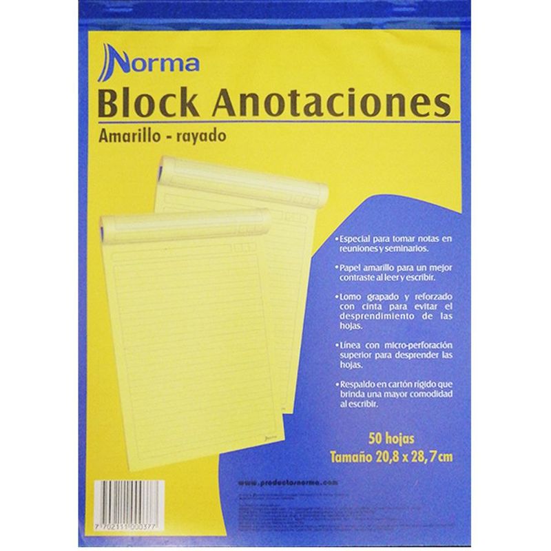 NORMA KAMALI - Block amarillo carta en lineas x 50 hojas - norma