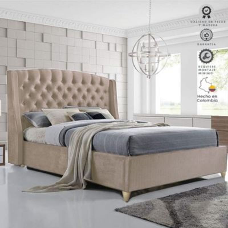 EKONOMODO COLOMBIA - Colchon Queen 1 Pillow + Base cama + Espaldar Italia Taupe 160x190 cm