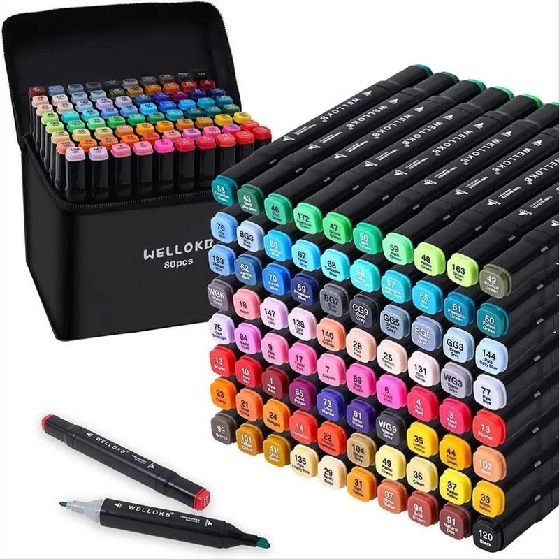 GENERICO - Marcadores Dibujo Set x 80 Colores Doble Punta Base Alcohol