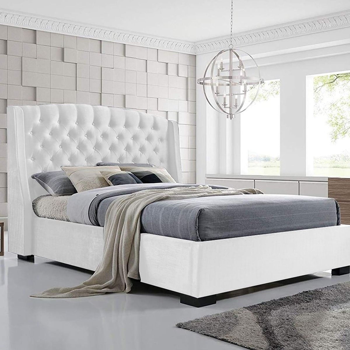EKONOMODO COLOMBIA - Colchon King 2 Pillow + Base Cama + Espaldar Italia Blanco 200X200 Cm