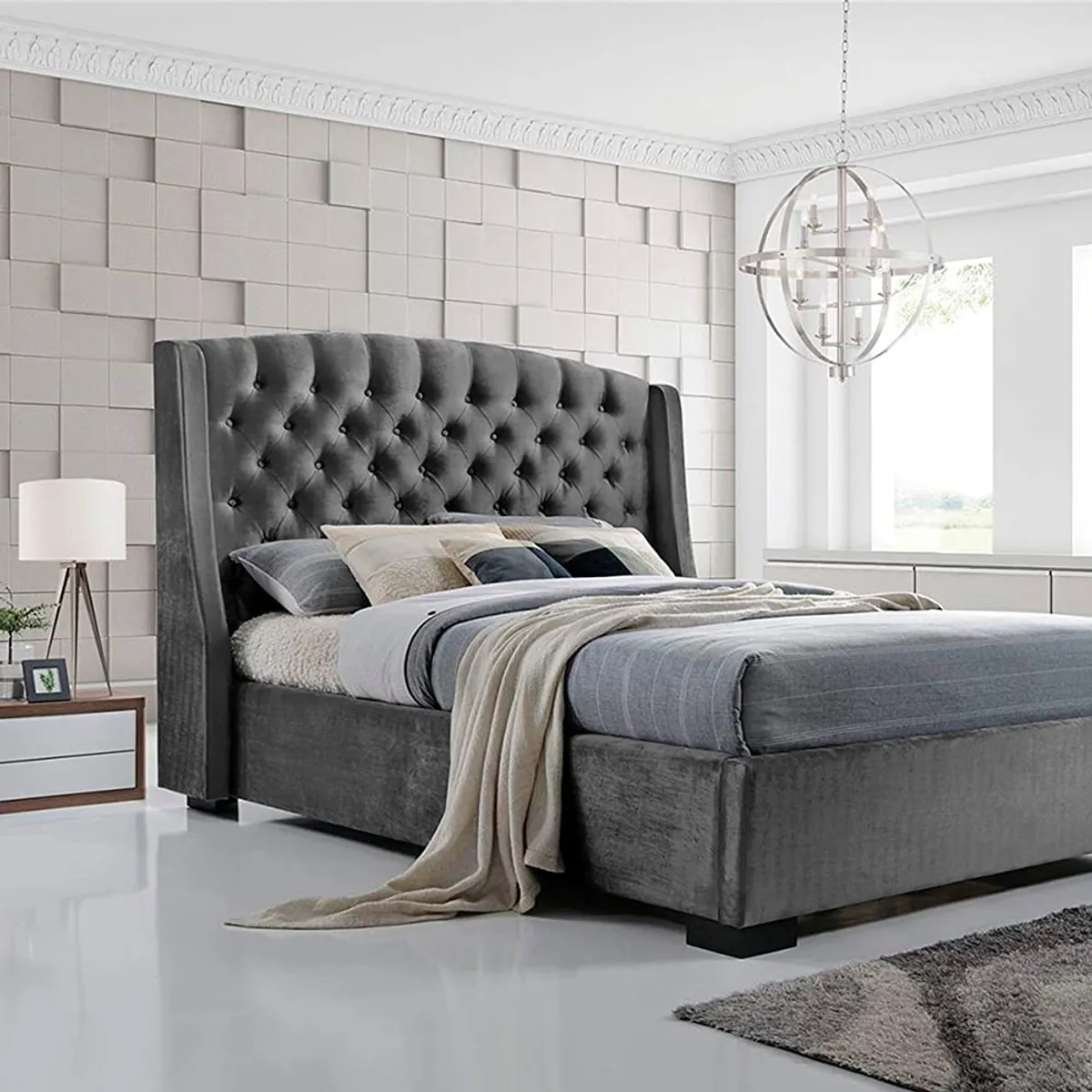 EKONOMODO COLOMBIA - Colchon King 2 Pillow + Base Cama + Espaldar Italia Gris Plo 200X200Cm