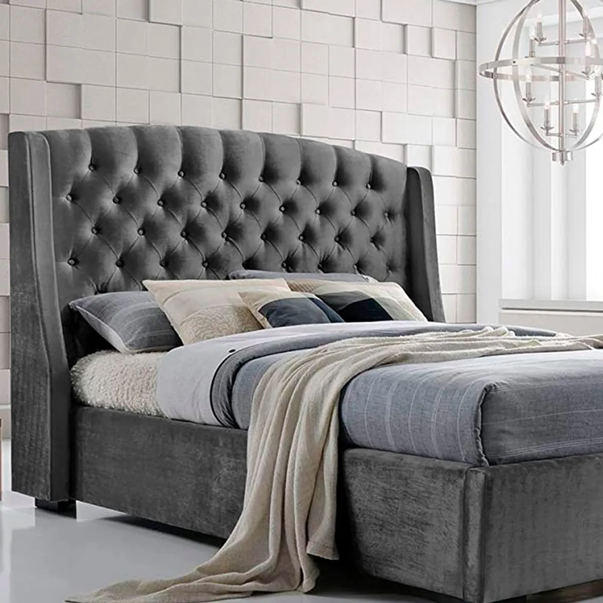 EKONOMODO COLOMBIA - Colchon King 2 Pillow + Base Cama + Espaldar Italia Gris Plo 200X200Cm