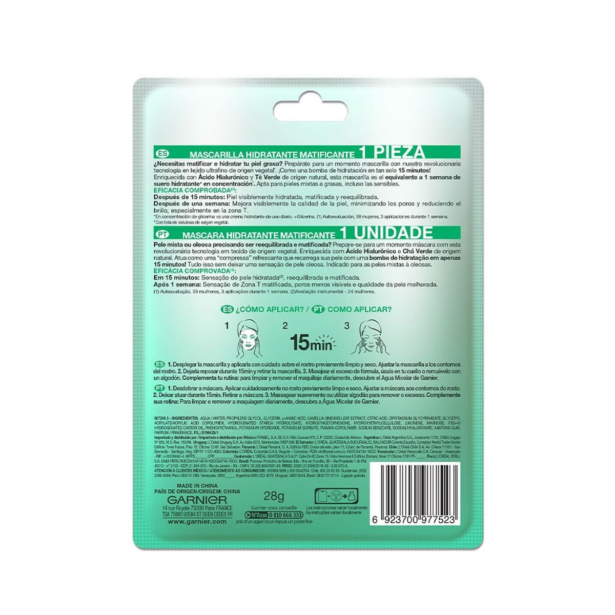 GARNIER - Mascarila Facial Garnier Hidra Bomb X 1und