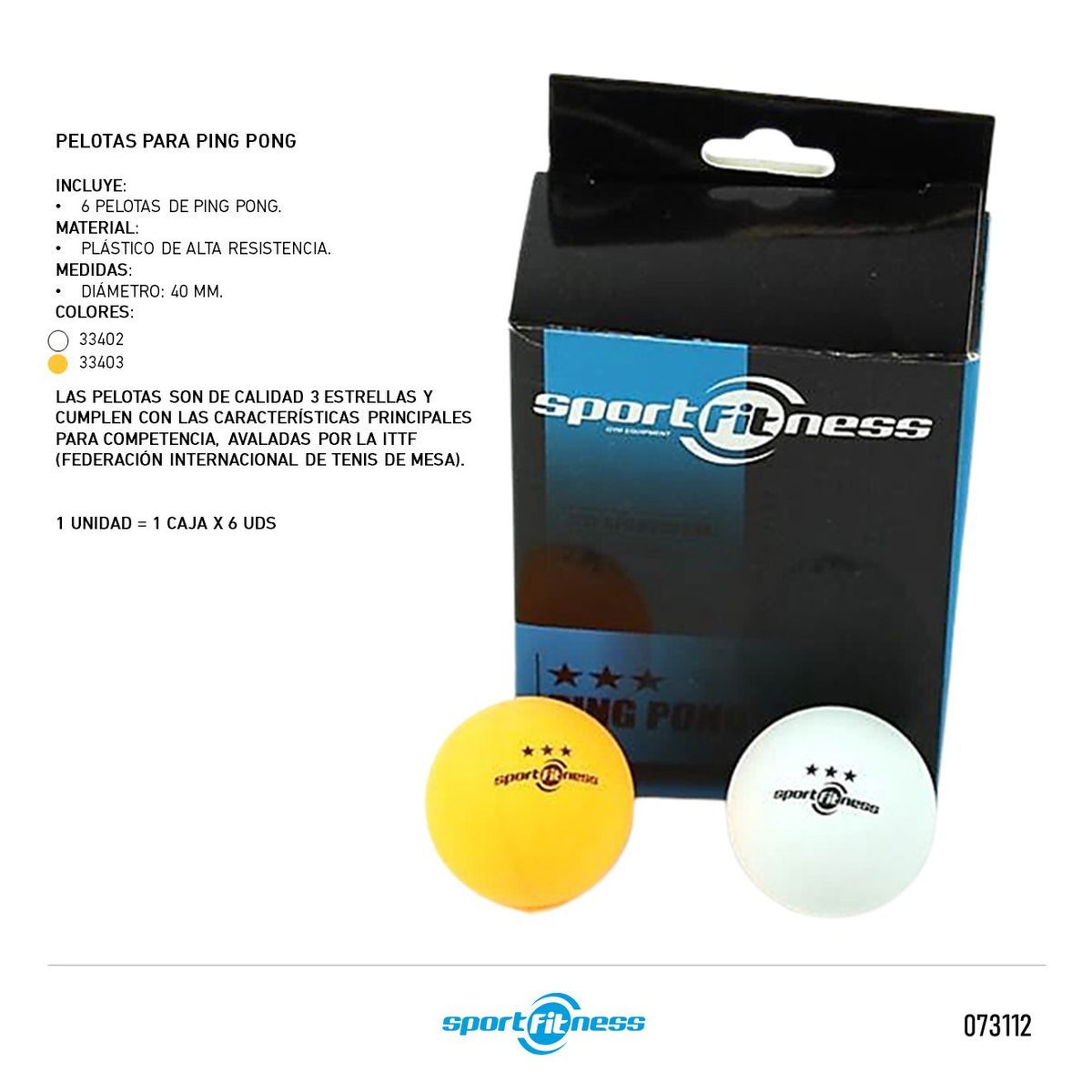 SPORT FITNESS - Pelota De Ping Pong De 40Mm X6Und