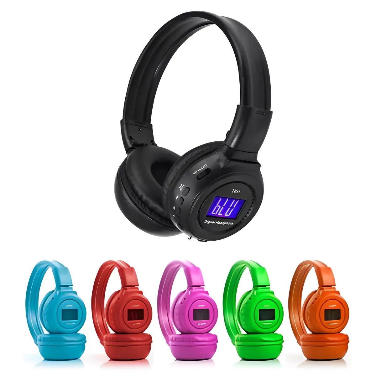 GENERICO - Audífonos Bluetooth Recargables Radio Fm N65 Con Pantalla Azul