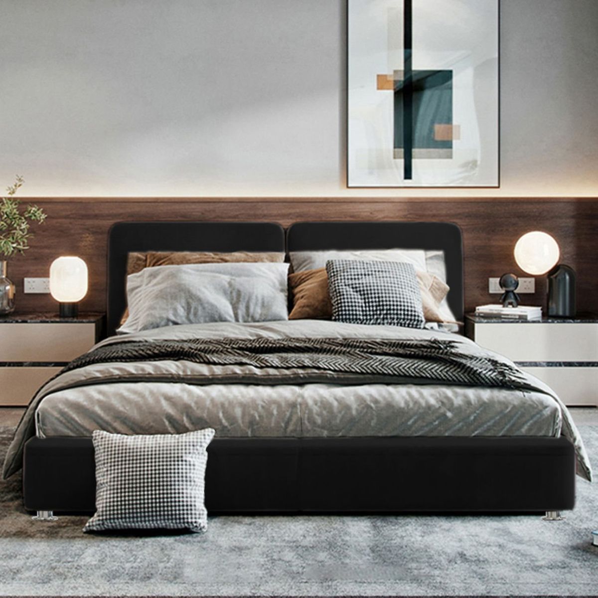 EKONOMODO COLOMBIA - Colchon Queen 1 Pillow Con Cama En Pino Mousai Negro 160X190 Cm