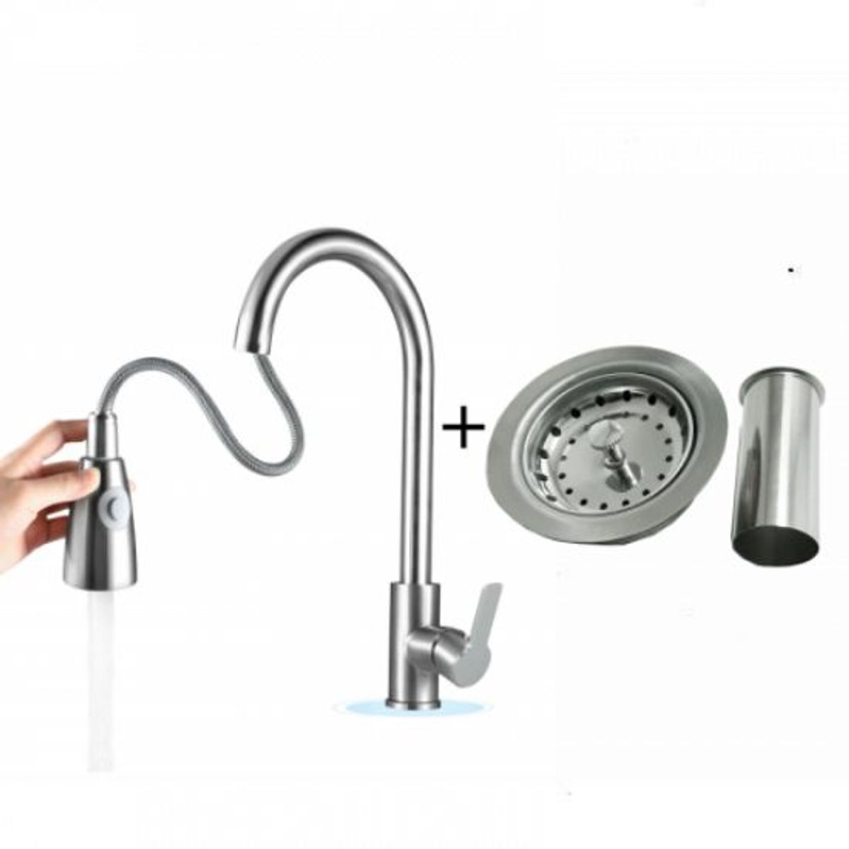 GENERICO - Kit Grifería Lavaplatos Extraible Satín-Canastilla Desagüe