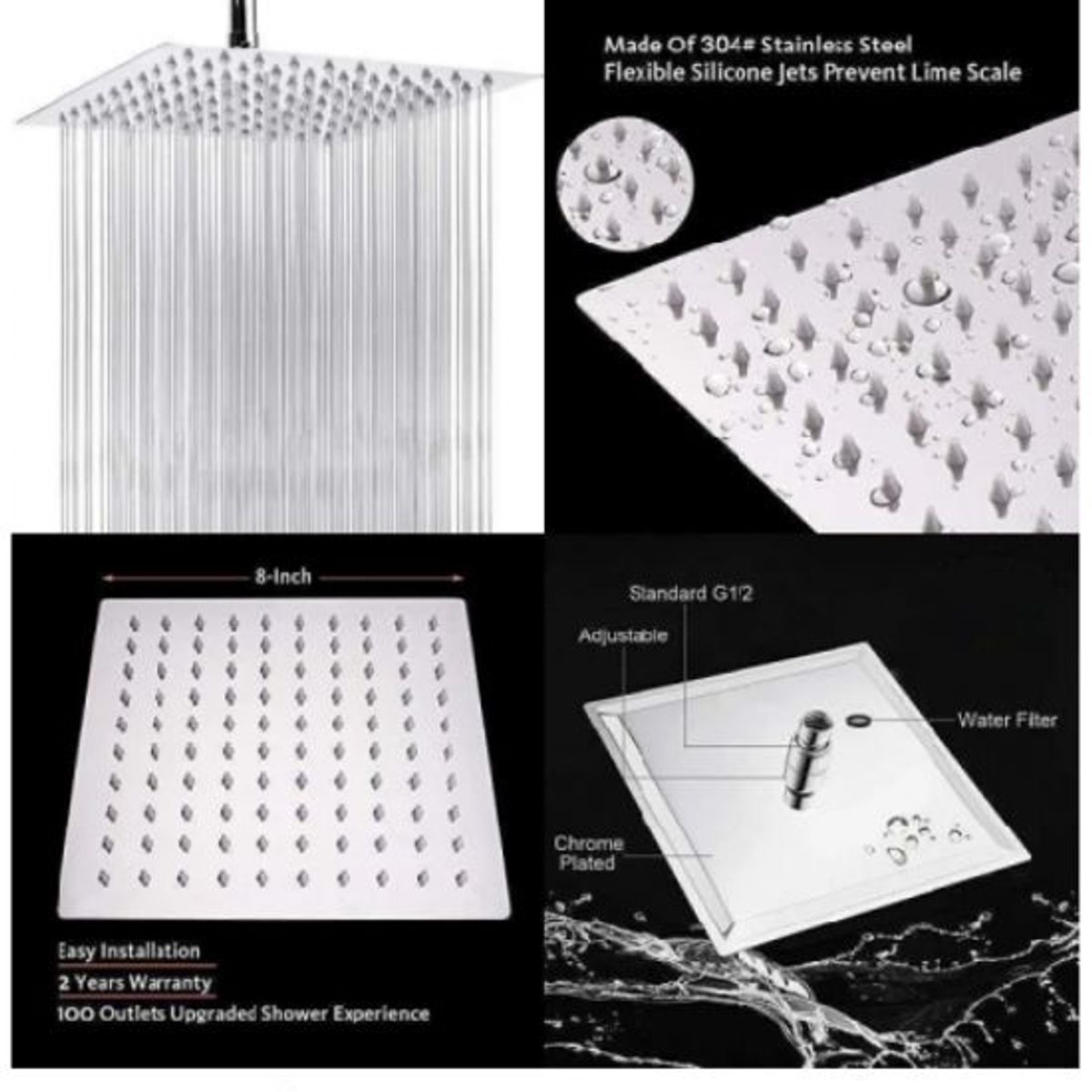 GENERICO - Regadera Ducha Metálica 20 X 20 Cuadrada Kit Tubo Ducha Lujo