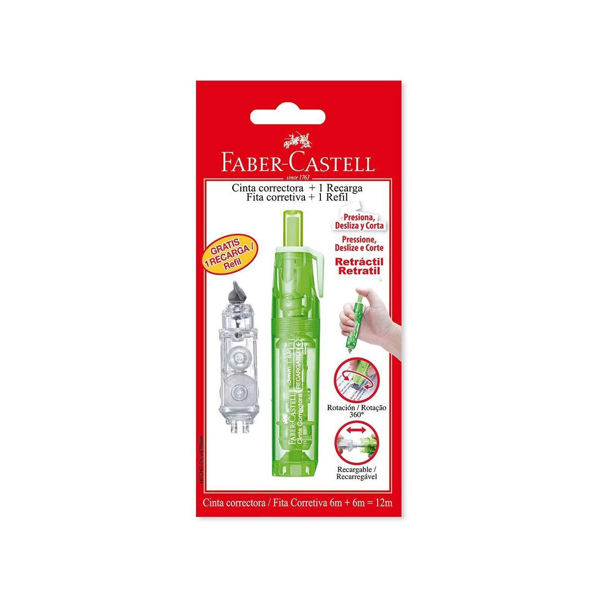 FABER CASTELL - Cinta Correctora Retráctil + 1 Recarga Faber Castell