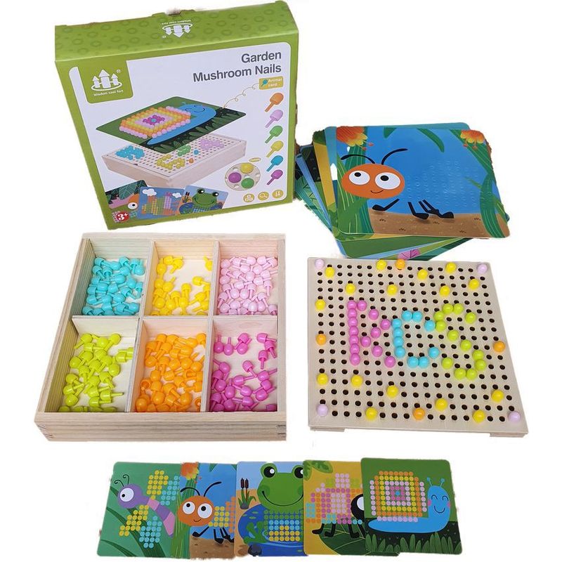 PUZZLE - Tablero didactico crea figuras pines hama beads + tarjetas