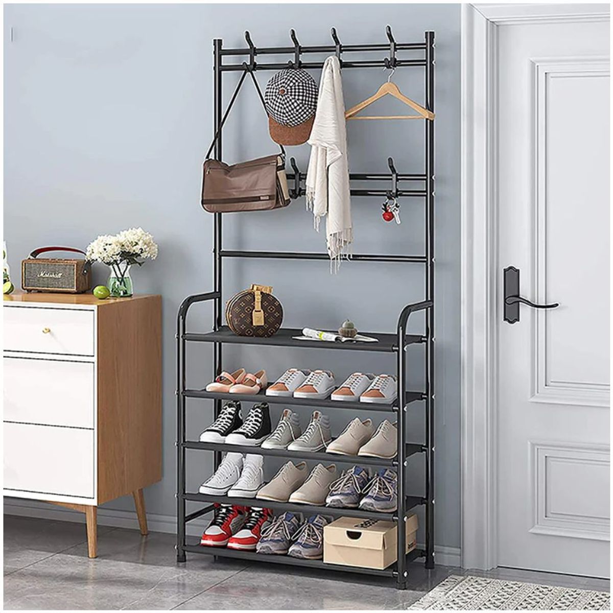 GENERICO - Perchero Multifuncional Con Zapatero 5 Niveles 170x60 Cm