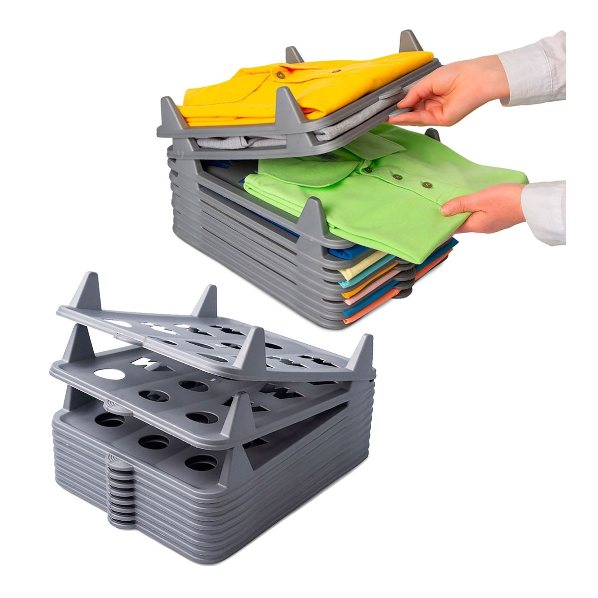 ENERGY PLUS - Combo: 2 Organizadores de Ropa apilable x 10 unds C/U Gris