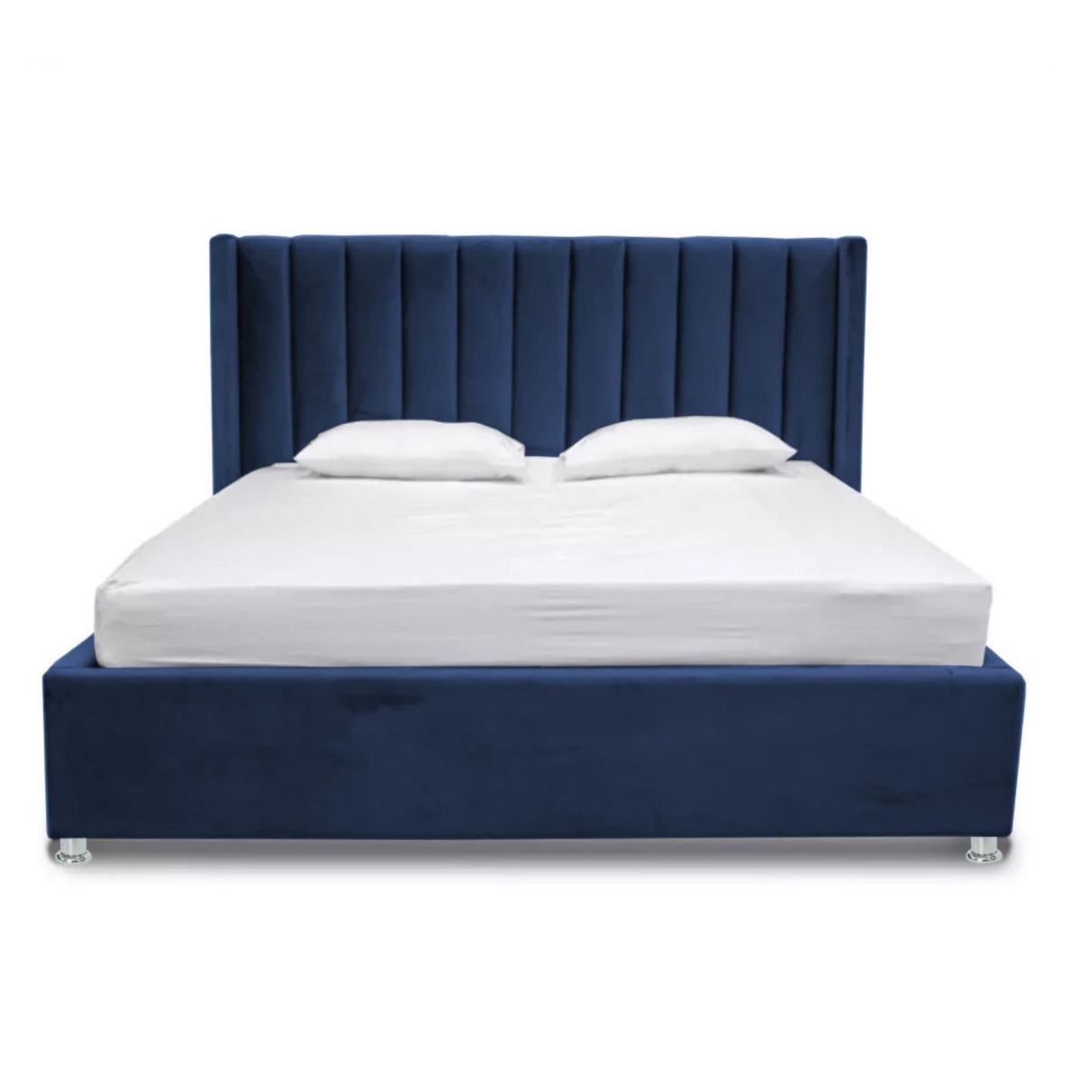 EKONOMODO COLOMBIA - Base Cama Con Espaldar Queen + Puff En Pino Julieta Azul 160X190
