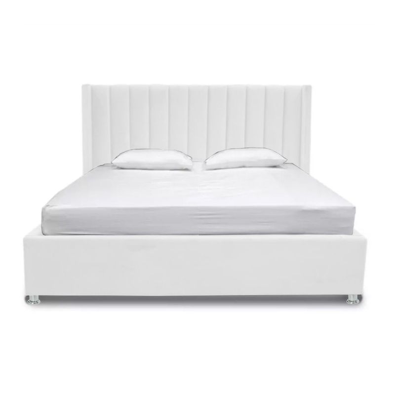 EKONOMODO COLOMBIA - Base cama con Espaldar King + Puff en pino Julieta Blanco 200x200