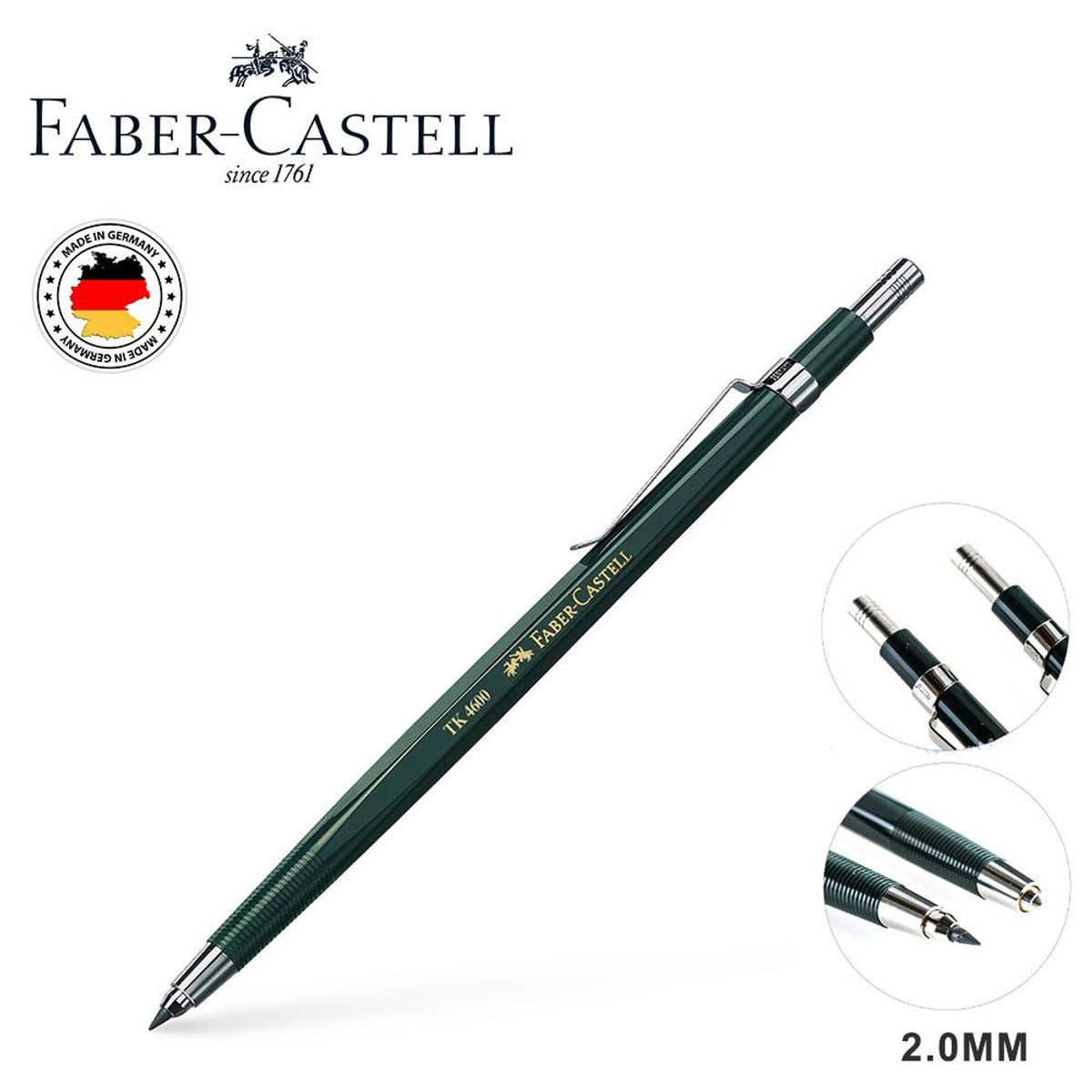 FABER CASTELL - Portaminas Faber Castell Tk 4600 Mina 2mm, Clip Y Afilaminas