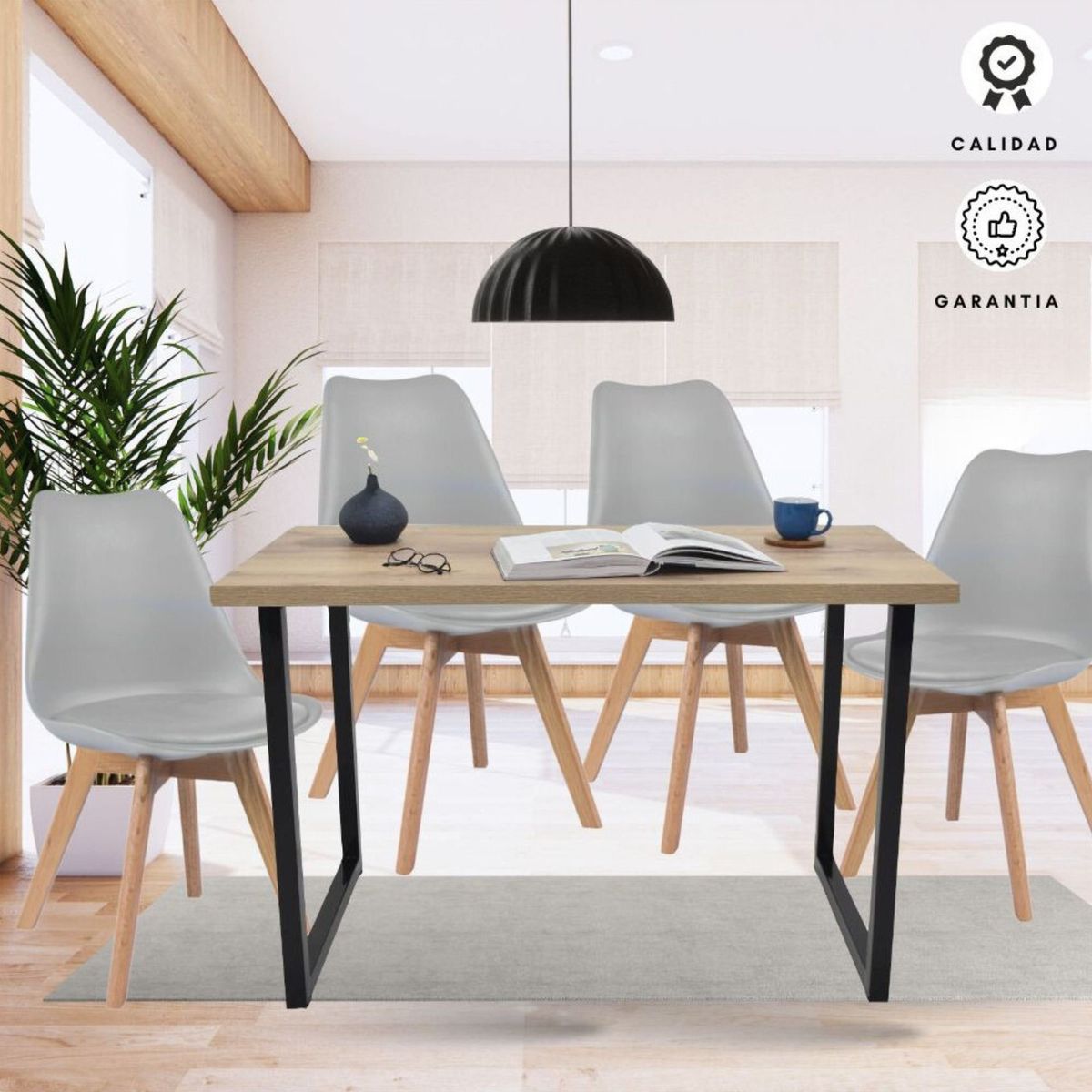 EKONOMODO COLOMBIA - Mesa Comedor Industry 4 Puestos + Sillas Milano,