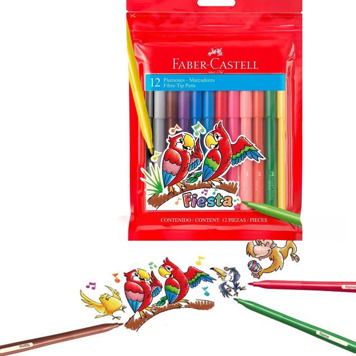FABER CASTELL - Marcadores - Plumones Faber Castell X 12 Colores Fiesta