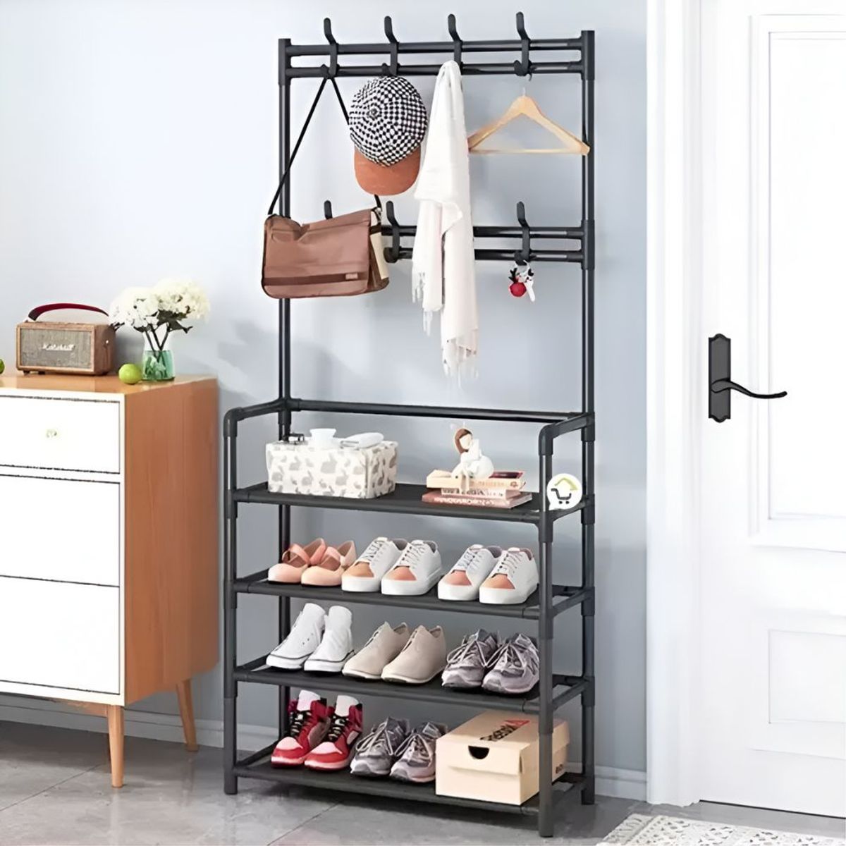 GENERICO - Perchero Multifuncional Con Zapatero 5 Niveles 153x60 Cm