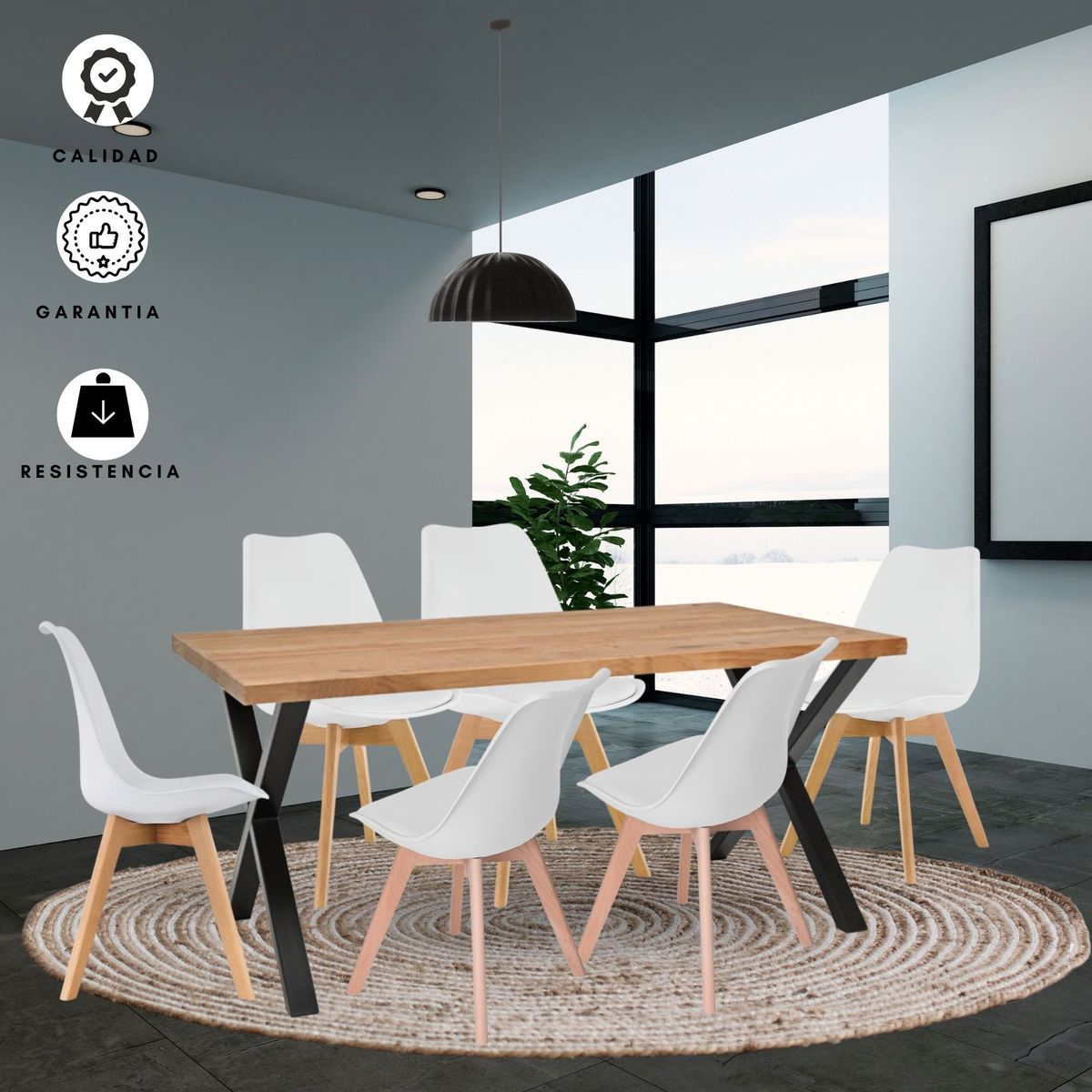 EKONOMODO COLOMBIA - Comedor Indika macadamia 30mm  silla milano blanco