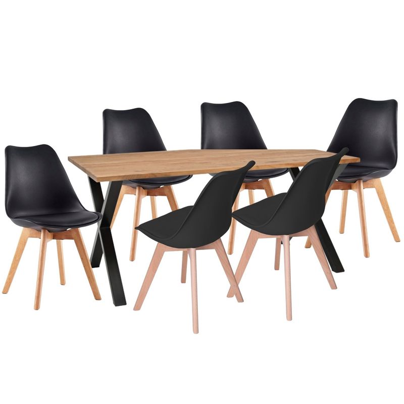 EKONOMODO COLOMBIA - Comedor Madera Indika Macadamia 30Mm  Silla Milano Negro