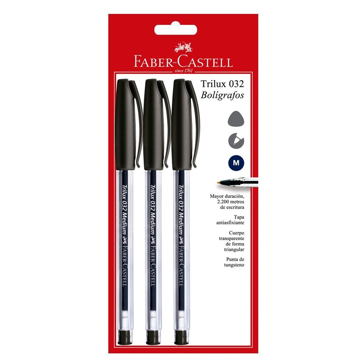 FABER CASTELL - Bolígrafo Trilux Negro Ref 032M Faber Castell Caja X12 Unds