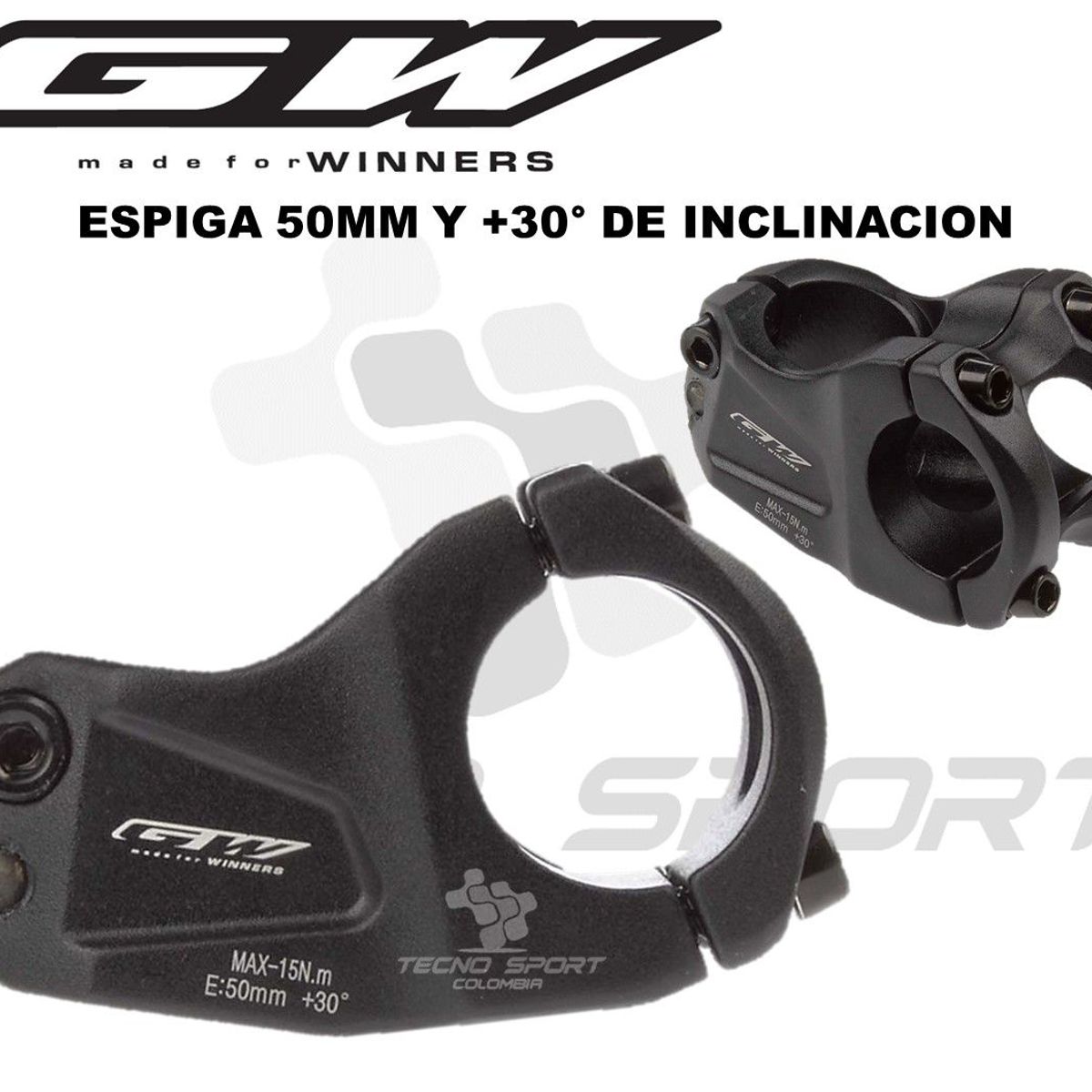 GW - Espiga Gw Aluminio 50mm Mtb 30° 31.8 Codo Potencia Bicicleta