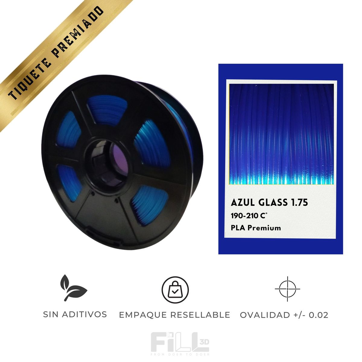 GENERICO - Filamento PLA para impresión 3D • 175mm  Azul Glass.