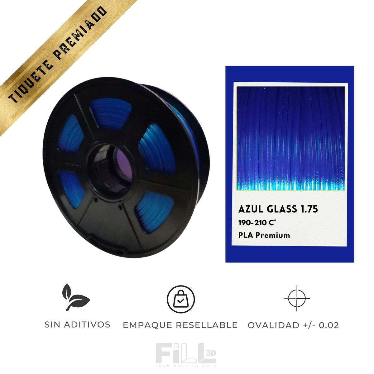 GENERICO - Filamento PLA para impresión 3D • 175mm  Azul Glass.