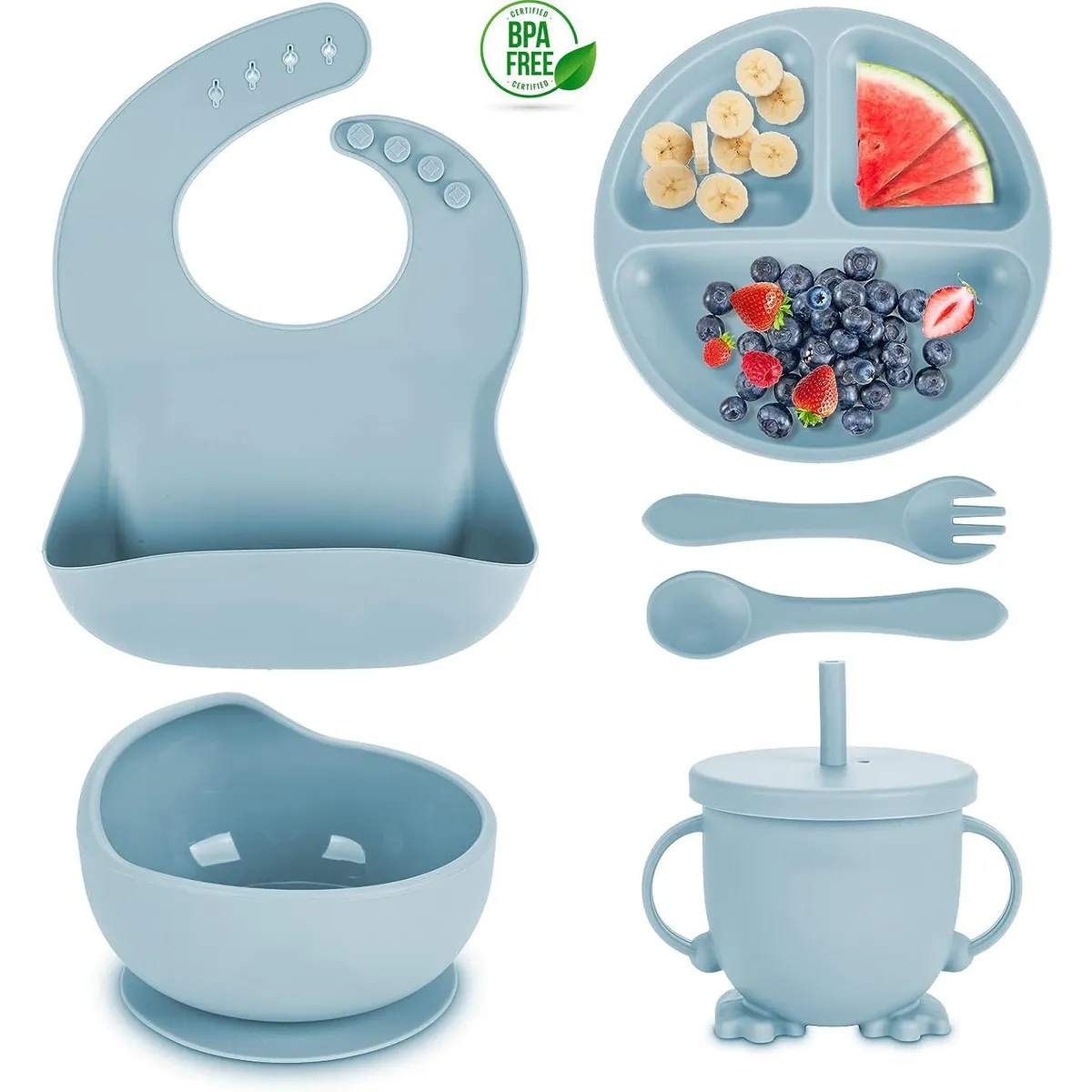 ONE PIXEL - Set Vajilla Para Bebé 5 Piezas ONE PIXEL Silicona Libre BPA