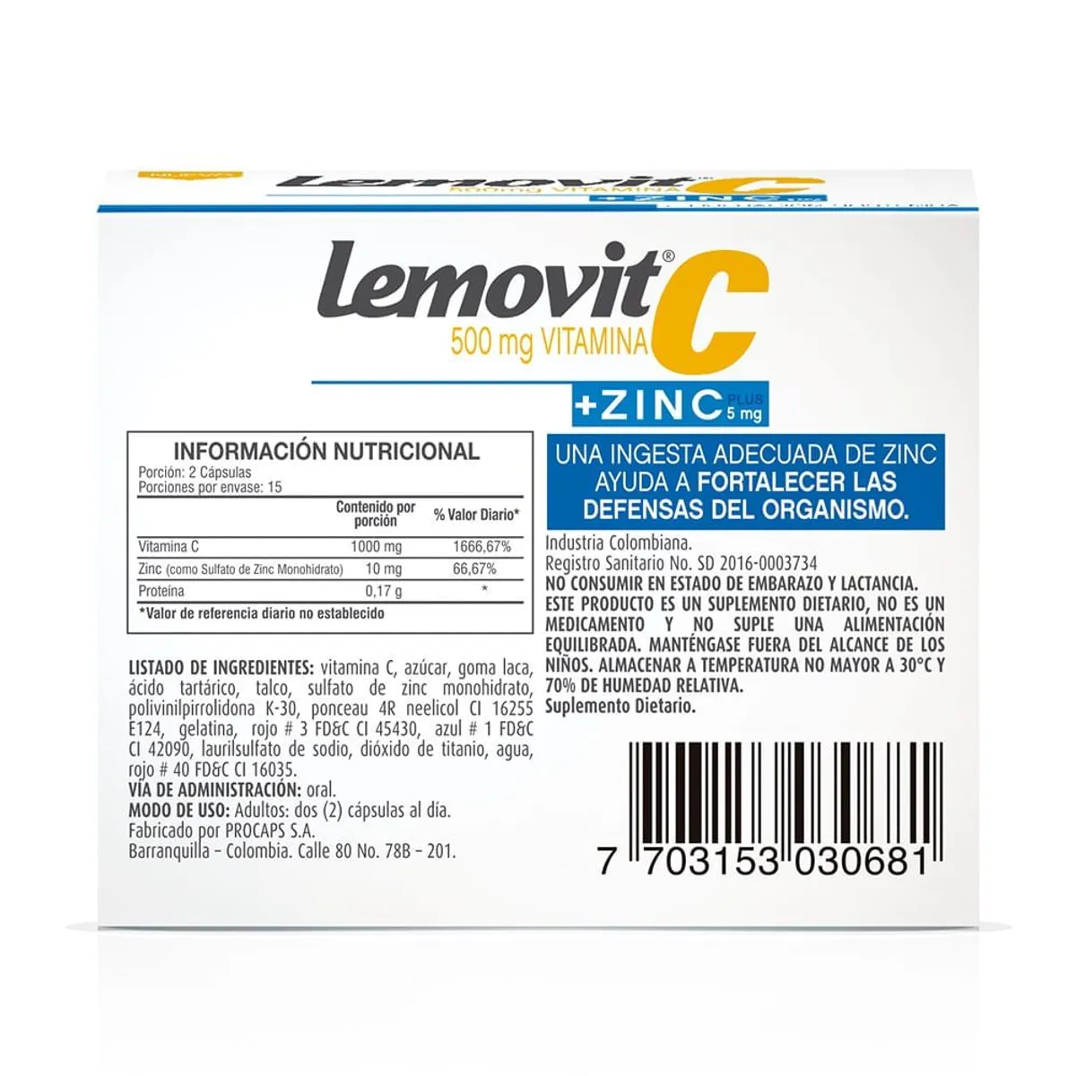 GENERICO - Lemovit C + Zinc 500mg X 30 Capsulas