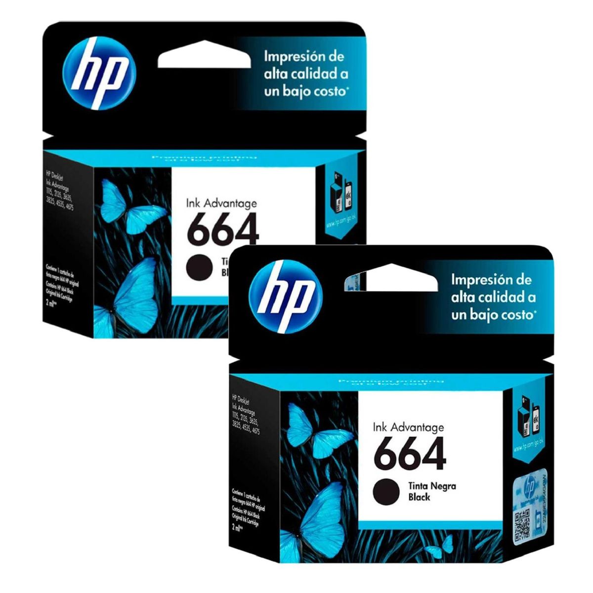 HP - Kit De 2 Cartuchos De Tinta Hp 664 Original Negro F6v29al