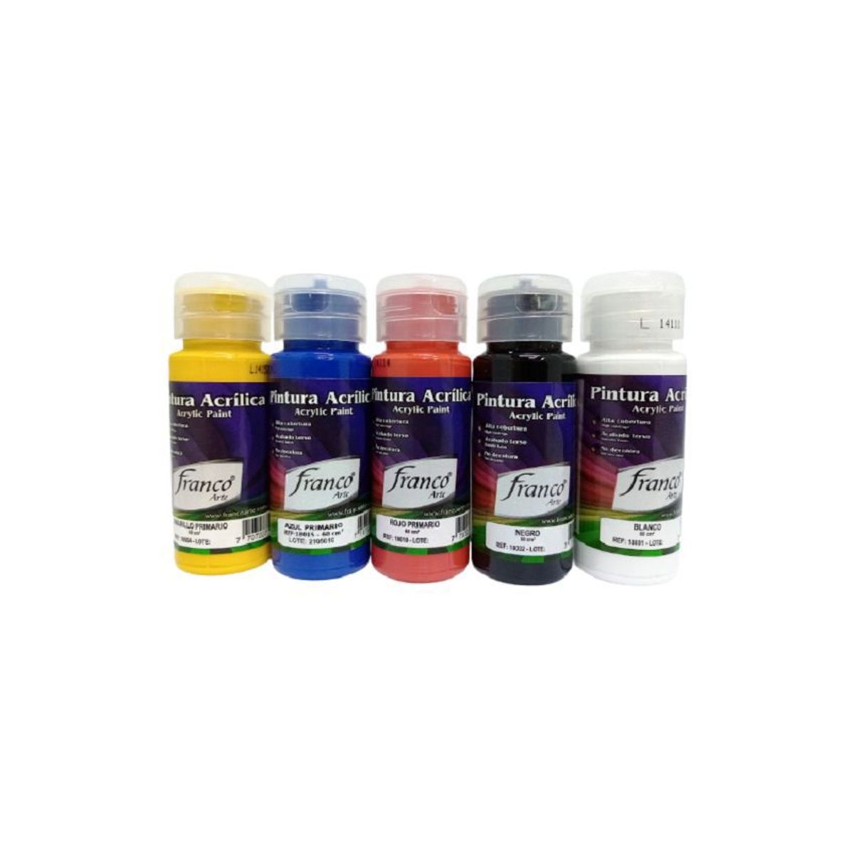 FRANCO ARTE - Set X 5 Pinturas Acrílicas, Colores Primarios 60 ml Franco.
