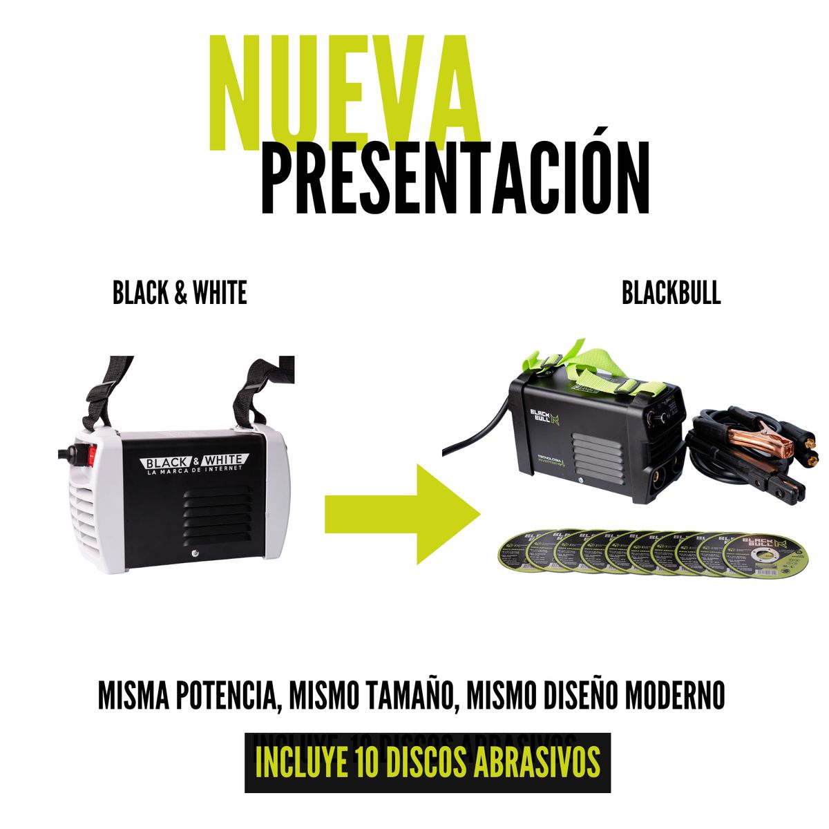 BLACK BULL - Soldador inverter Super MINI 130Amp 60V en vacio BlackBull