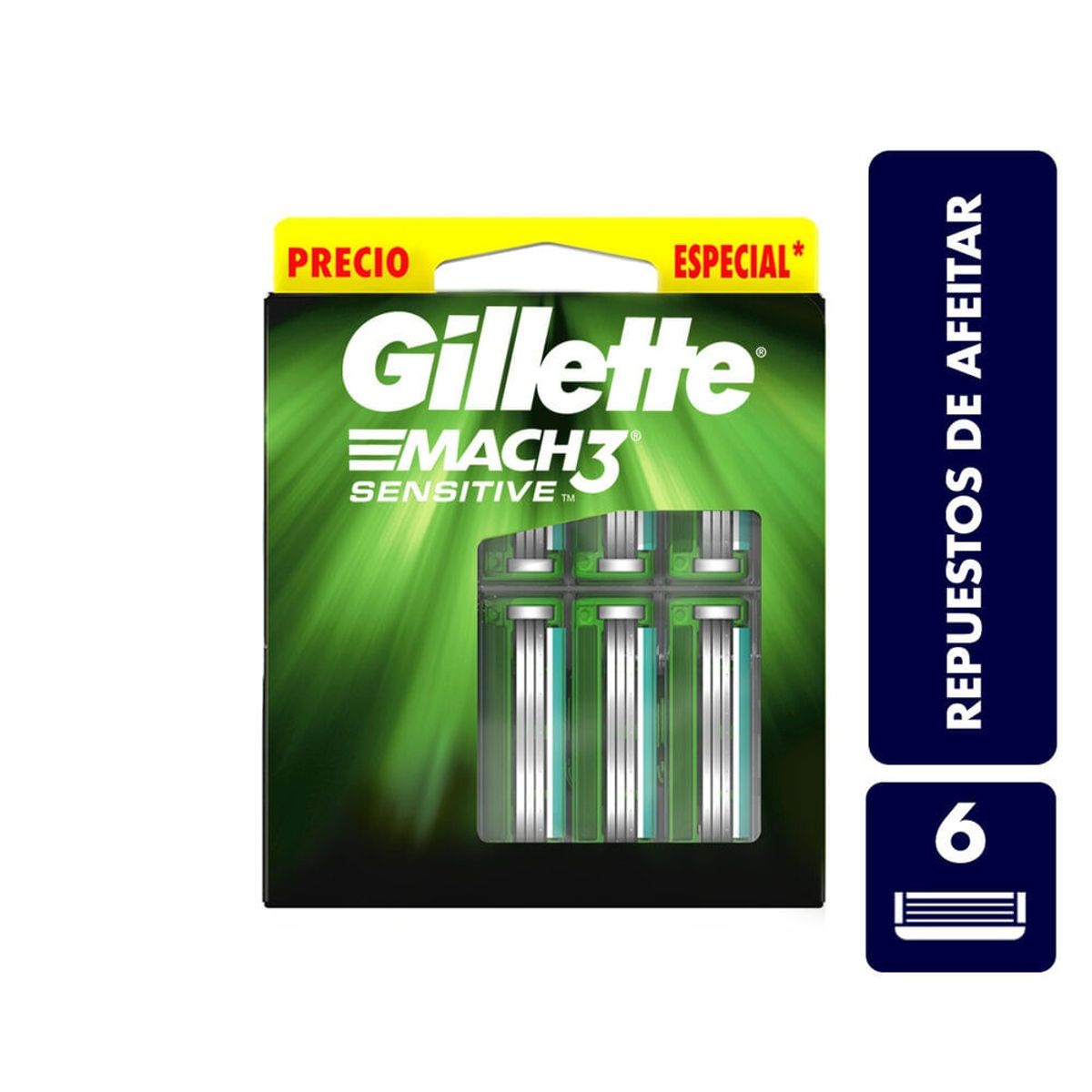 GILLETTE - Repuesto Maquina Afeitar Gillete Mach3 Sensitive X 6und