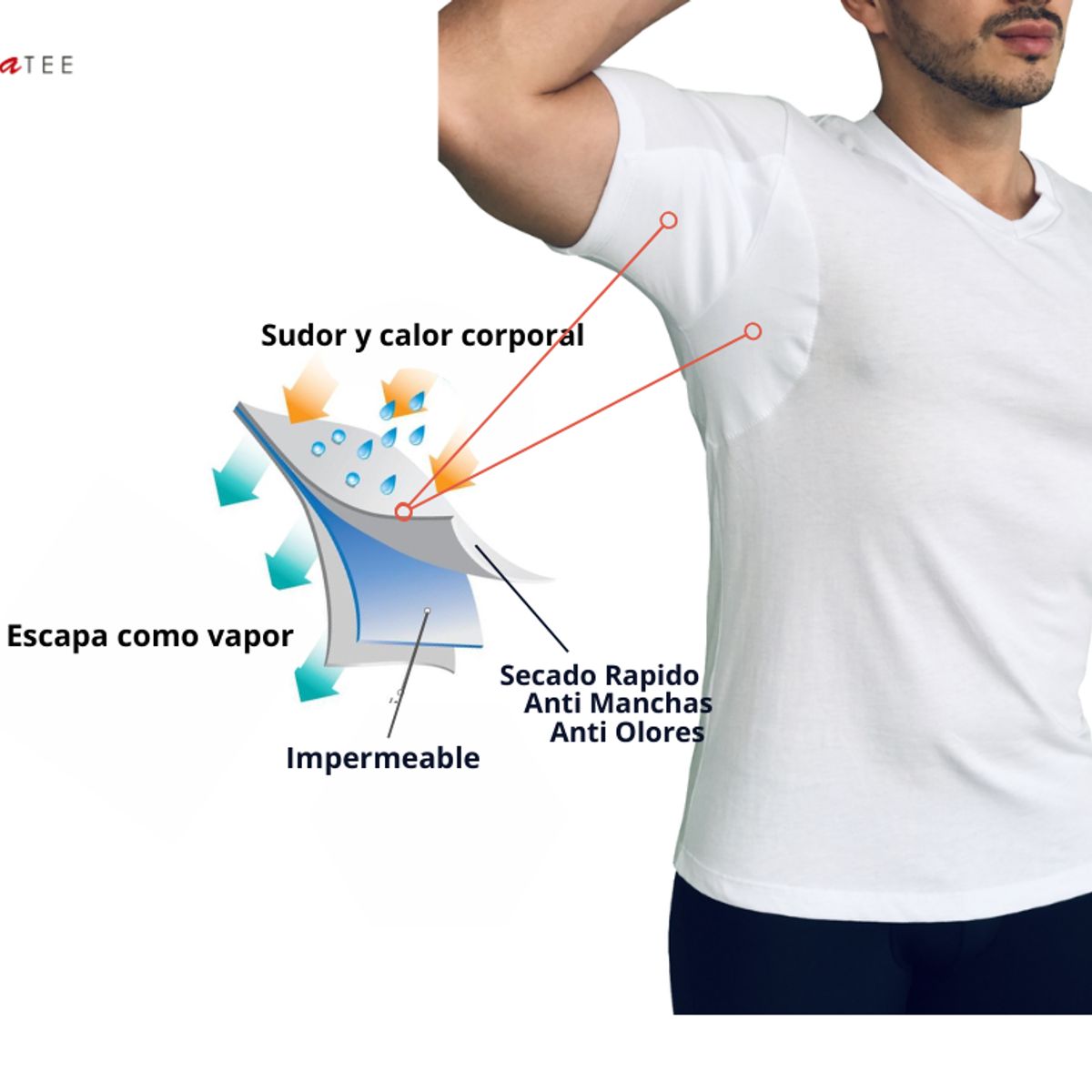 SECA TEE - Camiseta hombre antisudor secatee hiperhidrosis sudoración excesiva