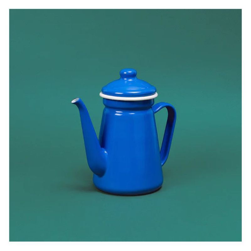 CRIOLLA - Jarra Cafetera 10 CM azul borde blanco Peltre.
