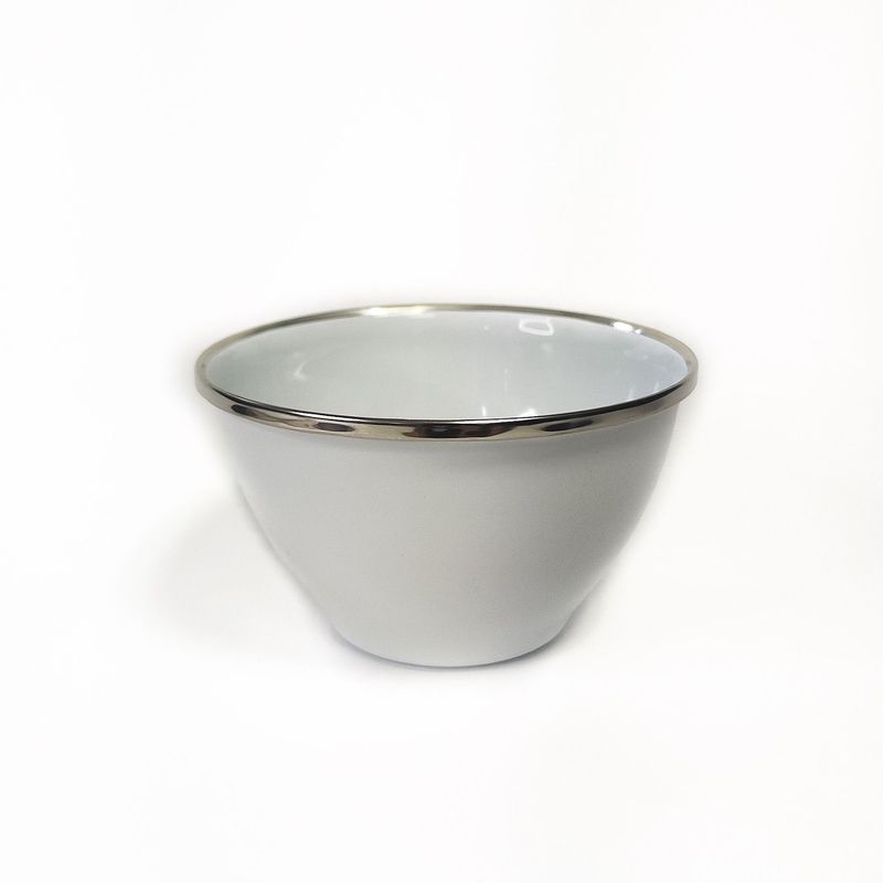 CRIOLLA - Bowl 10 cm blanco borde metalico Peltre.